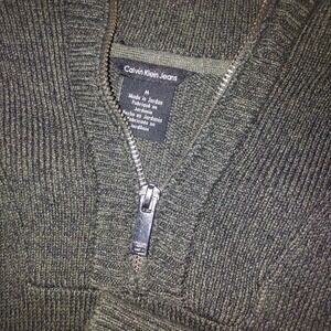 Calvin Klein Jeans Men's Green Textured Quarter Zip‎ Sweater Size M